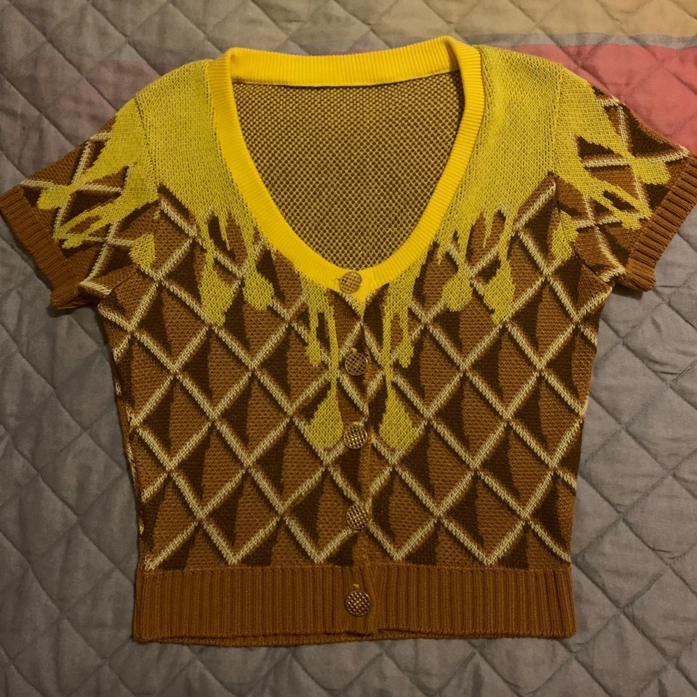 Elhoffer Design Buttered Waffle Short Sleeve Cardigan